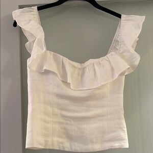 Reformation White Off the Shoulder Ruffled Fitted Blouse